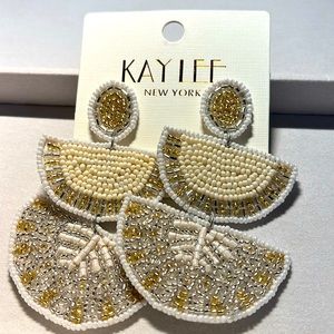 NWT!!! Beautiful beaded chandelier earrings in gold, white, silver,and ivory